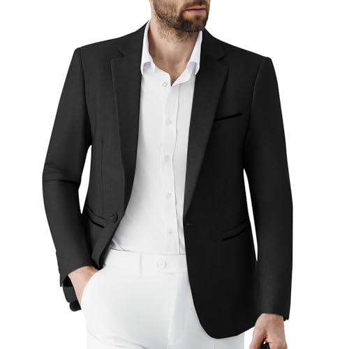 Autsel Sakko Herren Sportlich Slim Fit Herren Anzugjacke Hochzeit Blazer Business EIN Knopf für Freizeit Schwarz M