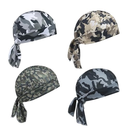 Huicare 4 Stück Bandana Herren, UV-Schutz, Tarnung Piratenkopftuch, Unter dem Helm, Fahrrad Kopftuch, Piratentuch für Damen und Herren, Outdoor-Aktivitäten, Totenkopfmütz