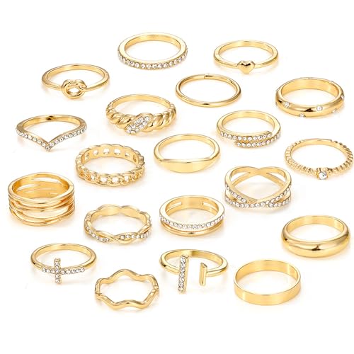 ZXTGBQ 20 Stück Wasserfeste Ringe Gold Damen Frauen, Knuckle Rings Set, GGold Ringe Damen, Ring Gold Damenn, Ring Set Goldd, Boho Goldener Stapelbarer Knuckle RingeSet Offen, Minimalistischer Ringg