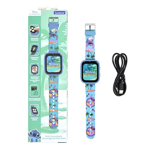 Lexibook, Disney Stitch, Selfie-Kamera-Uhr, HD-Touchscreen, 720p-Kamera, MP3-Player, integrierter Lautsprecher, Diktiergerät, Schrittzähler, 5 Spiele, Blau, DMW070D