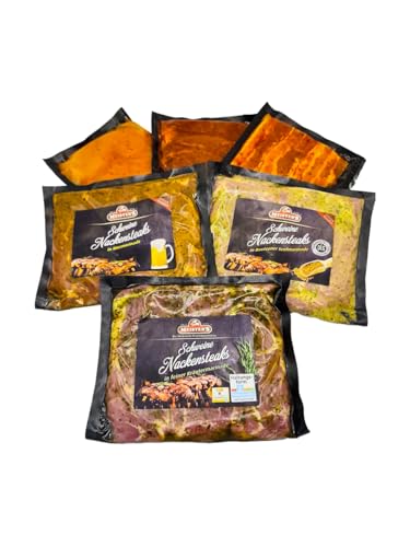 Mariniertes Grillfleisch Paket XXL mit Senf, Bier, Kräuter, Paprika, Bauchscheiben und Chicken Steak | 6x frisches Steakfleisch für Grill und Pfanne
