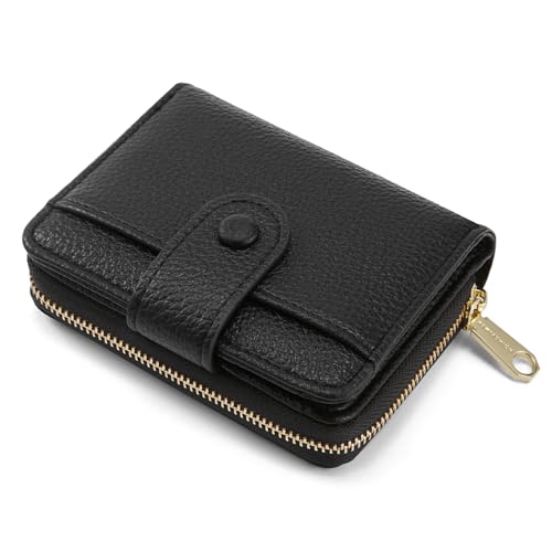 ANYWN Geldbörse Damen klein aus Weichem Leder, Kleines Portemonnaie Damen, Mini Geldbeutel mit Großes Zipper Münzfach Schwarz