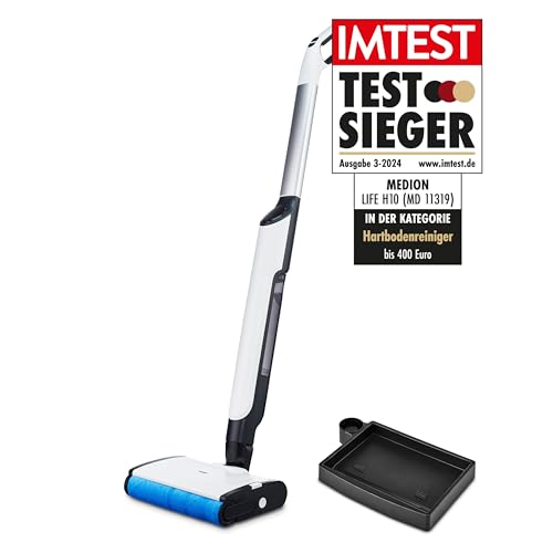 MEDION Bodenwischer H10 (elektrischer Wischmopp & Bodenreiniger, kabellose Bodenreinigung, getrennter Frischwasser & Schmutzwassertank, bis zu 45 Min. elektrisch reinigen, Bürstenrolle für Hartböden)