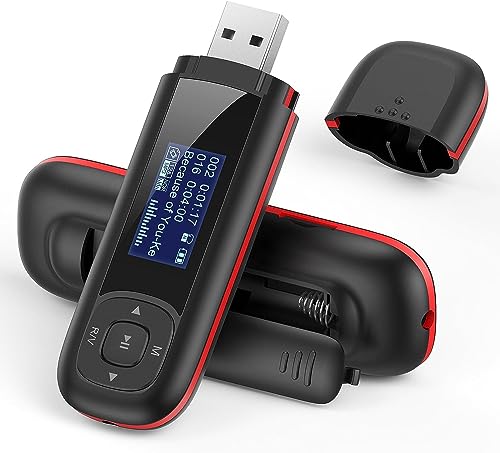 AGPTEK 40GB Tragbare USB MP3 Player 1 Zoll LCD Display USB Stick mit FM, Aufnahme, U3, Schwarz und Rot, 8GB Flash+32GB Karte