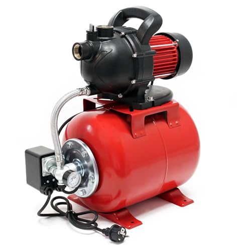 Wiltec Hauswasserwerk 1000W 3500l/h Gartenpumpe mit Druckschalter und Manometer Wasserpumpe Druckkessel Druckbehälter Bewässerungspumpe Brauchwasserpumpe Regenwasserpumpe Wasserwerk
