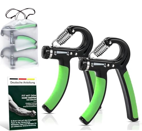 zenlete Profi Fitness Handtrainer, 2-er Set Fingerhantel einstellbar von 5-60 kg, Fingertrainer Unterarm-Trainer Trainingsgerät mit starker Feder für mehr Griffkraft + E-Book mit Übungen