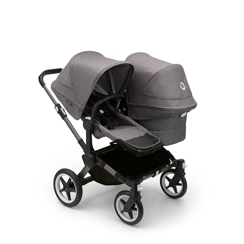 Bugaboo Donkey 5 Duo Geschwister-Kinderwagen, verbessertes Side by Side Design, wendbarer Sitz, Ein-Hand-Lenkung und extra viel Stauraum, Grey Melange