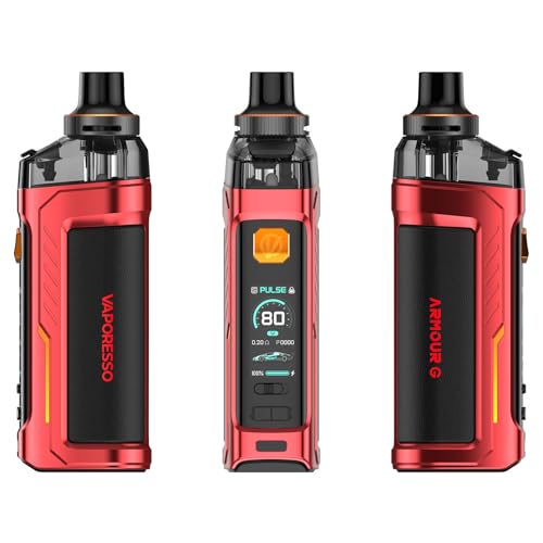 VAPORESSO ARMOUR G/GS Kit | 80W DTL Vaping Kit mit 5ml Top Füllung ARMOUR G Pod Fit GTX Spulen,0.96'' TFT Bildschirm, kein Nikotin (ARMOUR G Kit Red Eingebaute Batterie)