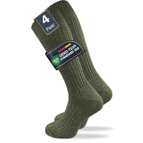 GAWILO 4 Paar Herren Army Kniestrümpfe | Jagdstrümpfe mit dicker Frotteesohle (DE/NL/SE/PL, Numerisch, 43, 46, Regular, Regular, grün mit Rippstruktur)