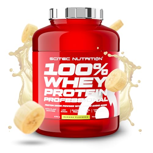 Scitec Nutrition 100% Whey Protein Professional - Angereichert mit zusätzlichen Aminosäuren und Verdauungsenzymen - Glutenfrei - Palmölfrei, 2.35 kg, Banana
