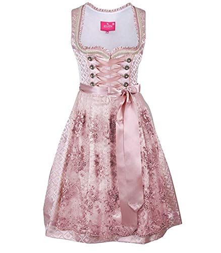 ELFIN Damen Midi Dirndl Elegante Trachtenkleid für Oktoberfest inkl. Spitzen Dirndlschürze Gr. 34-44
