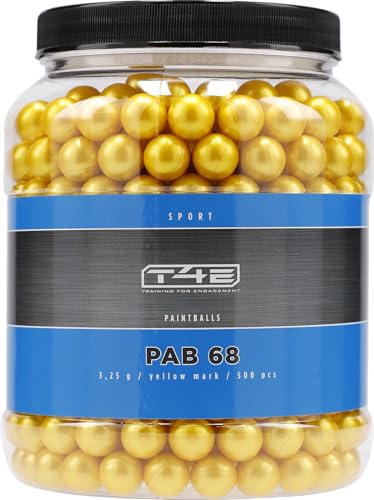 T4E Paintball Kugeln Sport PAB 68, Farbmarkierungsmunition gelb, Kaliber 0,68, 500 Stück
