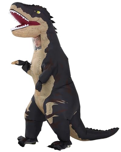 FUNFOCUS Aufblasbare Dino Kostüm Erwachsene – Ganzkörper Luft Dinosaur kostüm Herren Damen, Lustige Fasching Kostüm für Halloween Weihnachten Karneval Party (Schwarz 2)