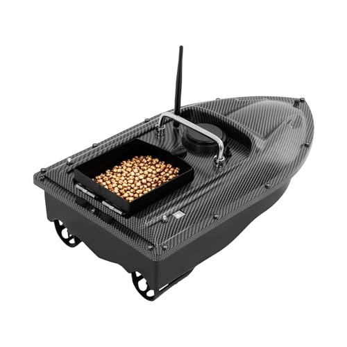 FENGLY Futterboot mit LED-Licht, 500M RC Fischköder Boot Mit Fernbedienung, Ladegewicht von 1,5 Kg, Angeln Futterboot Angelköder-Boot 110-240v für Flüssen Seen oder Seichtem Wasser (Schwarz)