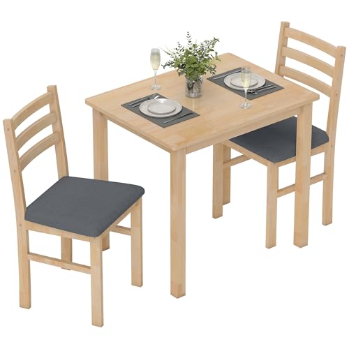 HOMCOM Essgruppe Holz Platzsparend mit 2 Stühlen 80 x 60 cm, Naturholz