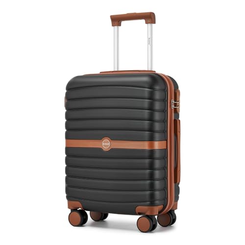 KONO Koffer Reisekoffer Trolley Handgepäck Koffer 55x40x20cm von ABS+PC Hartschalenkoffer mit Zwillingsrollen und Zahlenschloss(Schwarz/Braun, 55cm)