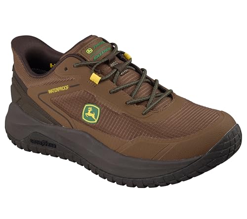Skechers John Deere Herren wasserdichte Ripstop-Bungee-Schlupfschuhe mit Goodyear Gummi, Braun, 43 EU