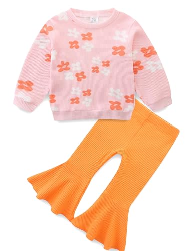 KIDDLETOWN 2-teiliges Mädchen Outfit Set, Baby Mädchen Kleidung Kleinkind Outfits Kinder Bekleidungssets, Langarm T-Shirt + Hose Zweiteiler Babykleidung für 1-2 Jahre