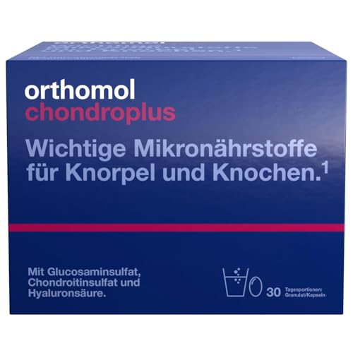 Orthomol chondroplus: Mikronährstoffe für Knorpel und Knochen¹, mit Vitaminen, Mineralstoffen, Omega-3-Fettsäuren, Glucosamin- & Chondroitinsulfat, Kollagenhydrolysat, Hyaluronsäure, 30 Tagesportionen