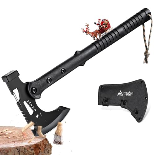 Freelander Outdoor Survival Axt Mit Hammer - Scharfe Camping Beil Mit Nylon Scheide, Holz Spalten Rutschfester ABS Griff, Bushcraft für Outdoor Abenteuer Camping, Geschenke für Männer