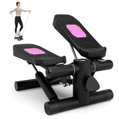 COSTWAY Mini-Stepper mit Widerstandbändern, Twist Stepper mit verstellbarem Widerstand & LCD Anzeige, Swing Stepper 100 kg belastbar, Fitnessgerät Home Trainer für Zuhause & Büro (Schwarz)