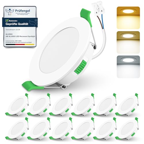 ALUSSO 12 Stück Einbaustrahler Led 68mm,4W LED Einbaustrahler Dimmbar AC 220-240V,Warmweiß 3000K Neutralweiß 4000K Kaltweiß 6500K IP44 Deckenspots für Badezimmer Küche Wohnzimmer,Weiß