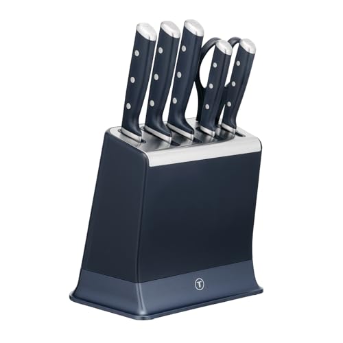 Tefal EverSharp Pro 6-teiliger Messer-Block, patentierte Schärftechnologie, selbstschärfender Messerblock, Verriegelungssystem, deutscher rostfreier Edelstahl, Blau, K297S744