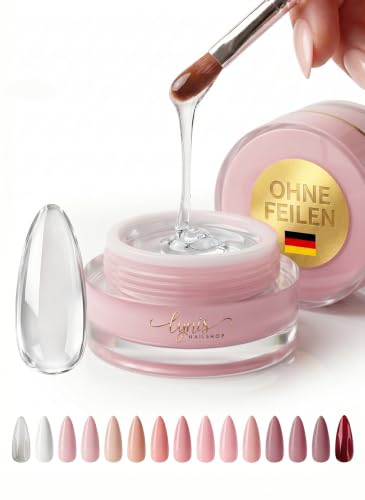 No File Aufbaugel für Gelnägel CLEAR 15ml als UV Gel zur Nagelverlängerung SELBSTGLÄTTEND OHNE FEILEN · für UV & LED geeignet · Lynis-Nailshop.de