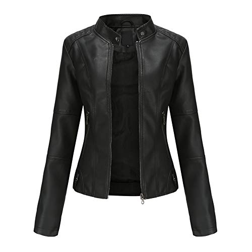 YYNUDA Lederjacke Damen Kurz Jacke Übergangsjacke aus Kunstleder mit Reißverschluss für Herbst（Schwarz L）