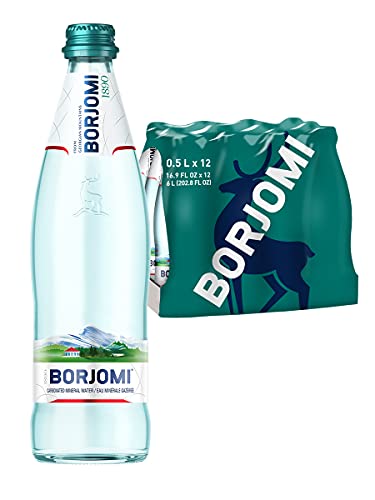 BORJOMI Natuerliches Mineralwasser mit Kohlensaeure versetzt, 12er Pack, 12 x 500 ml Glasflasche