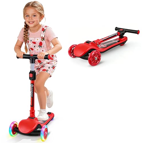 Roller Kinder-3 Rad Kinderroller mit Leuchtende Räder, Kinderroller Höhenverstellbarer mit Rutschfestem Trittbrett und Hinterradbremse, Faltbarer Roller Kinder für Jungen und Mädchen von 3-12 Jahren