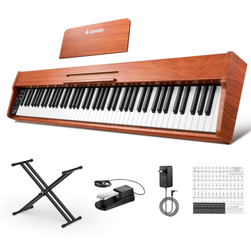 Donner DEP-1S Digitalpiano mit 88 Tasten, Anschlagdynamisches E-Piano für Anfänger, mit Bluetooth, USB-MIDI, 128 Klängen, 100 Rhythmen, Klappständer, Sustainpedal, Tastenaufkleber & Netzteil