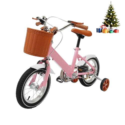 HUOMMGS 12 Zoll Kinderfahrrad Upgraded Kinder Fahrrad für ab 2-4 Jahre Höhenverstellbar Kinderfahrrad mit Stützrädern und Korb Jugend Fahrrad für Jungen & Mädchen (Rosa)
