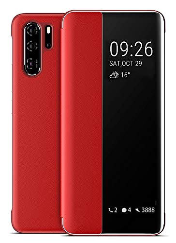 EUDTH Huawei P30 Pro Schutzhülle, Smart View Cover, Klappetui, Leder, Flip Cover, Schutzhülle für Huawei P30 Pro 6,47 Zoll (16,47 cm), Rot