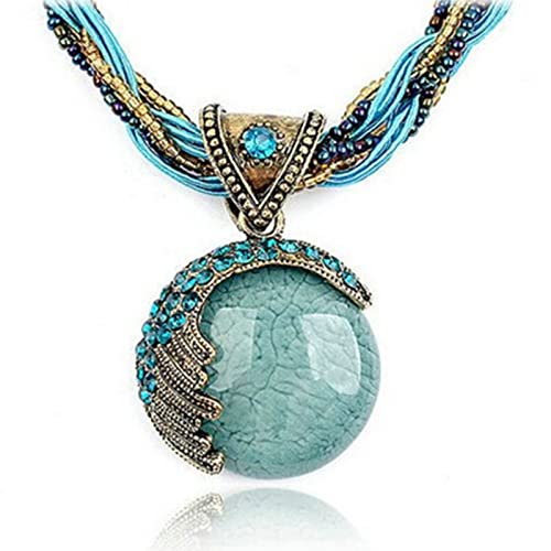 RIXERKOC Retro Vintage böhmische Halskette für Frauen Mädchen böhmische Aussage Perlen Türkis Strass Anhänger Kragen Halskette Modeschmuck (blau)