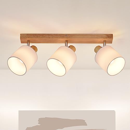 Glitzerlife Deckenlampe 3 Flammig Deckenstrahler Holz - LED Deckenleuchte Vintage Deckenspot E14 Boho Lampe Schwenkbar 350° Spot Retro für Schlafzimmer Küche Flur MAX.25W (ohne Leuchtmittel)