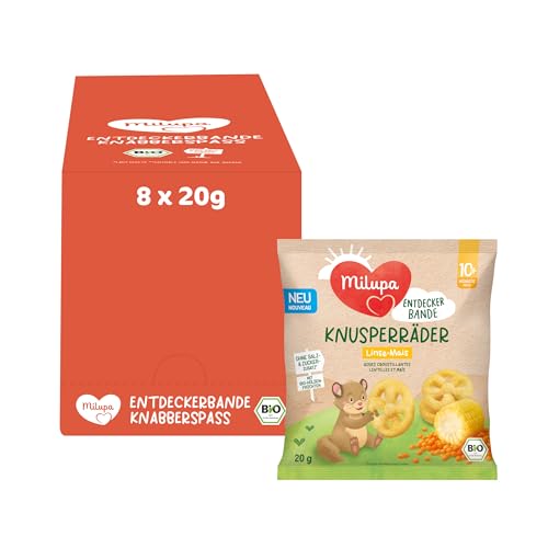 Milupa Entdeckerbande – Knusperräder Linse-Mais – Ab 10+ Monaten – 8 x 20 g