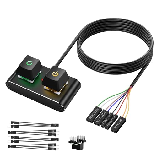 SinLoon Gehäuse zubehör Externer PC/ATX-Schalter mit RGB-LED & HDD-Aktivitätslicht – 2M/6,5FT Desktop-Power-Knopf für Motherboard (Power/Reset), DIY-PC-Bau (Metallgehäuse)