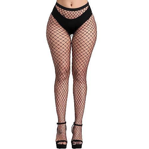 KLONKEE Netzstrumpfhose Schwarz für Damen, Fishnet Stockings Strumpfhosen Netzstrümpfe Fischnetz Strümpfe Elastisch Hohe Taille Strumpfhosen