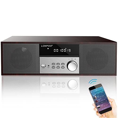 LONPOO Kompaktanlagen Micro HiFi-System, 40W RMS CD-Stereoanlage Musikanlage mit CD-Player, UKW Radio, Bluetooth, AUX-IN, Kopfhörer Ausgang, DSP-Tech, Klänge löschen& Satter Bass Ton
