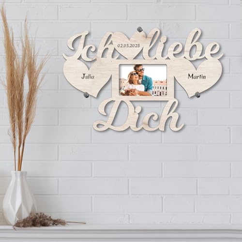 Personalisierter LED-Bilderrahmen aus Holz mit Gravur | Geschenkidee für Hochzeit, Muttertag, Valentinstag & Jahrestage | Romantische Deko mit Foto & Licht für Paare, Mama & Lieblingsmenschen
