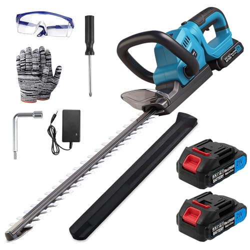Akku-Heckenschere für Makita-18V-Akku,elektrische Heckenschere mit 2 X 2,0 Ah Akkus und Ladegerät,52 cm Schnittlänge,15 mm Zahnabstand,180° drehbarer Kopf für Garten, Hecken und Sträucher