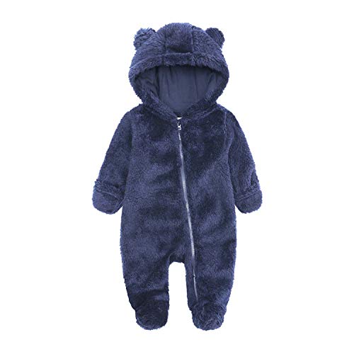 KIDDLETOWN Baby Overall Winter Fleece Strampler Baby Schneeanzüge mit Kapuze Neugeborenes Bär Schneeanzug Junge und Mädchen Einteiliger Anzug für 0-3 Monate