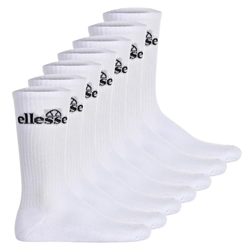 Ellesse Unisex Sport-Socken, 7 Paar - Trego Sport Sock, Crew Socks, Tennis, Ripp-Bündchen, Logo Weiß 43-46,5