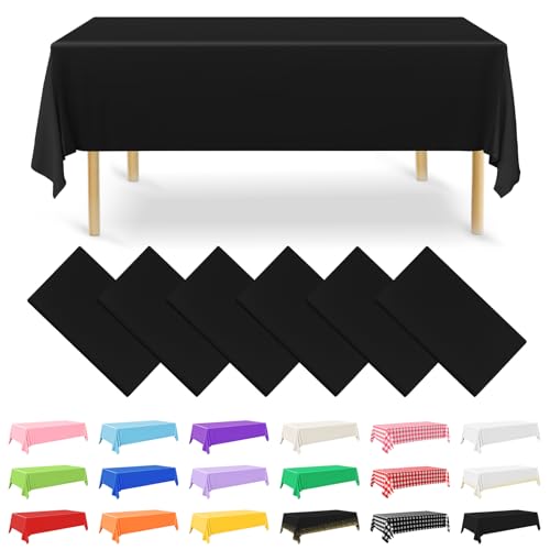 NACHLYNN 6 Stück Einweg Tischdecke 137 x 274 cm Schwarz Rechteckige Tischabdeckung Wasserdicht Gartentischdecke für Festivals Party Hochzeiten Brautpartys Geburtstag Dekorationen