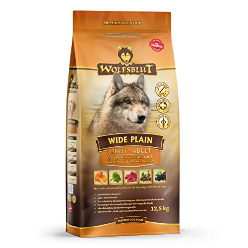 WOLFSBLUT – Wide Plain Adult Light | Fettreduziertes Trockenfutter mit wertvollen Superfoods für ausgewachsene Hunde. Getreidefreies Alleinfutter ohne Zusatzstoffe im Beutel | 12,5kg Pferd