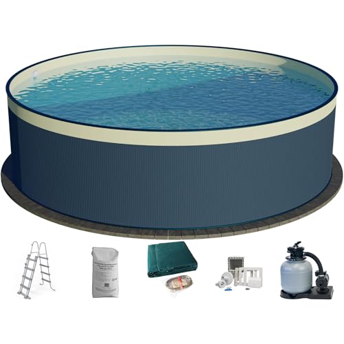 Stahlwandpool Set (6-teilig) rund 350x90 cm, Stahl 0,3 mm anthrazit, Folie 0,2 mm Sand, Overlap