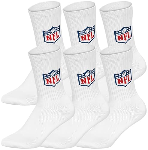 NFL Unisex Shield 6pk Crew Sport Socks, Weiß, 43-46 EU