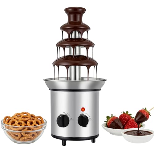 PBTERDTF 4-Etagen Schokobrunnen 170W Elektrisch Schokobrunnen Schokofondue 1.8L/60oz Kapazität Edelstahl Schokobrunnen – Schmilzt Käse, Queso für Familienfeiern Hochzeiten (4-Etagen 1.8L)