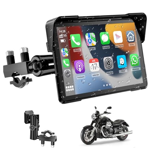 Motorrad Navi Carplay Display, Motorrad Navigationsgeräte mit CarPlay & Android Auto, 7 Zoll Wasserdicht Motorräder Display mit Bluetooth, Motorradnavigation, Sprachassistenten, Magnetische Halterung